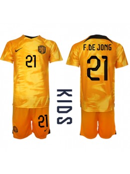 Billige Nederland Frenkie de Jong #21 Hjemmedraktsett Barn VM 2022 Kortermet (+ Korte bukser)